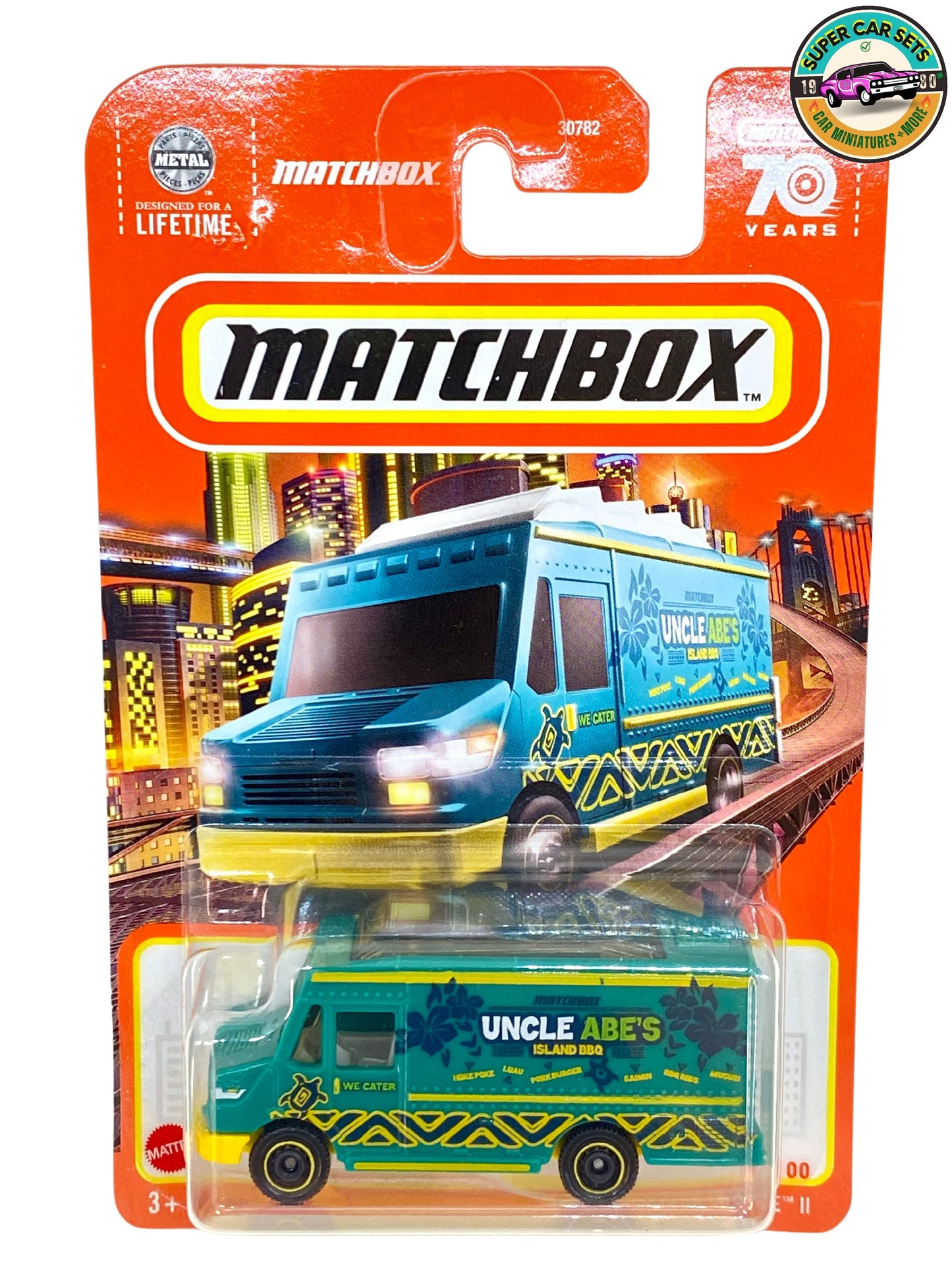 Matchbox - Chow Mobile II - Uncle Abe's Island BBQ (58/100) (parfait état du véhicule, mais blister avec petite fissure)