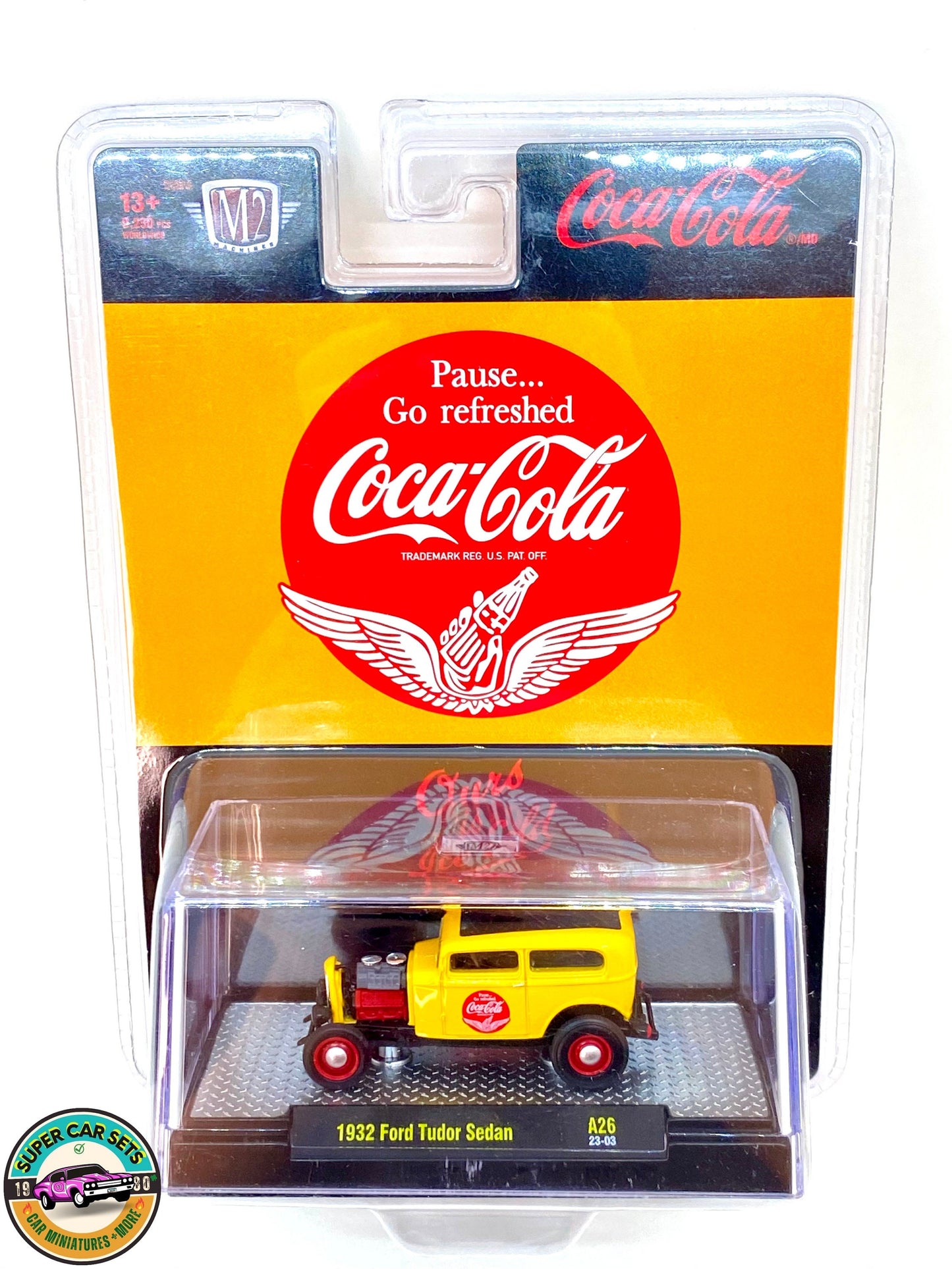 Coca-cola - Berline Ford Tudor 1932 (couleur jaune et rouge) par M2 Machines