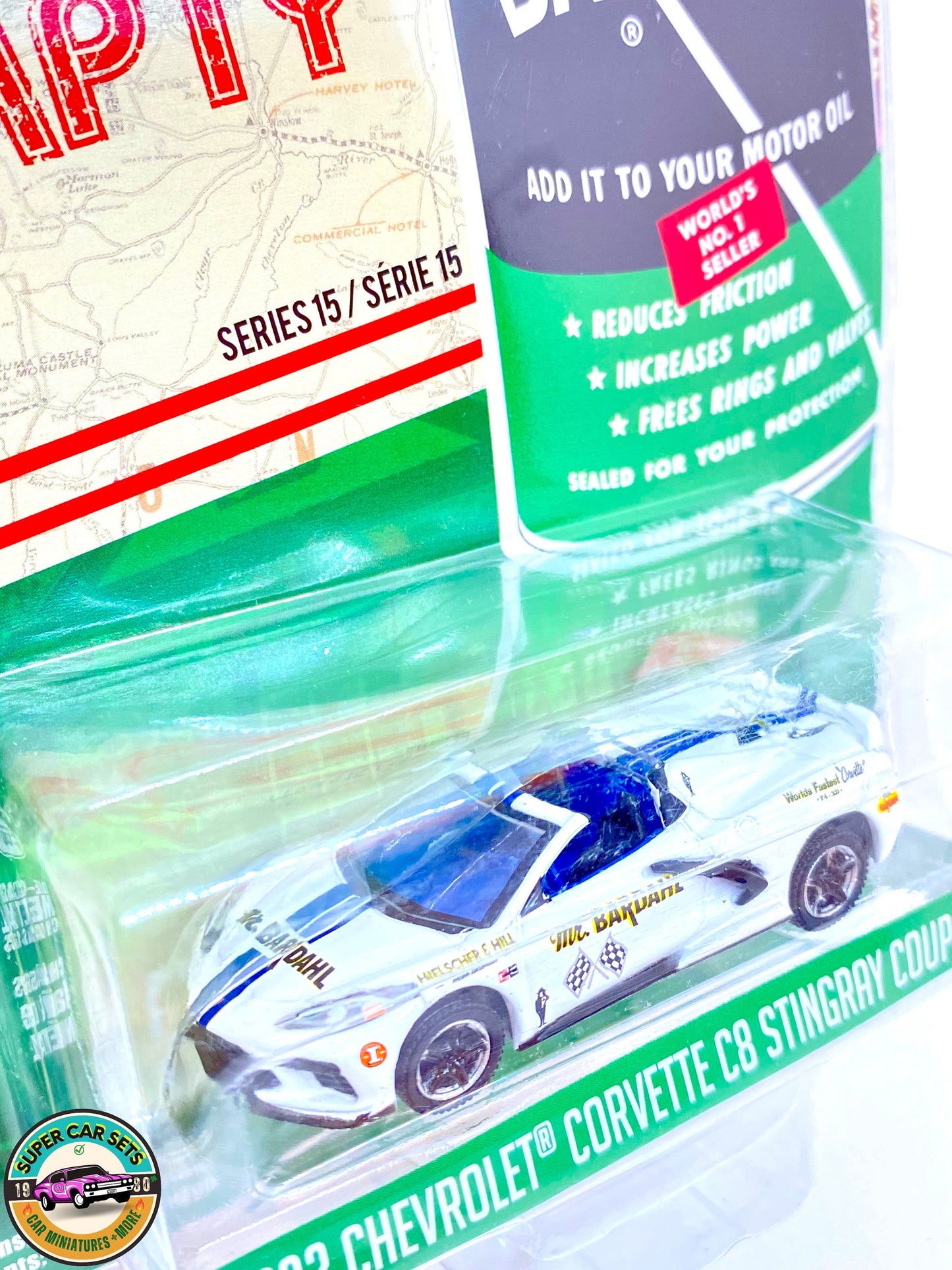 Bardahl 2022 Chevrolet Corvette C8 Stingray Coupe (white colour) - Running on Empty Serie 15 - made by Greenlight Collectibles