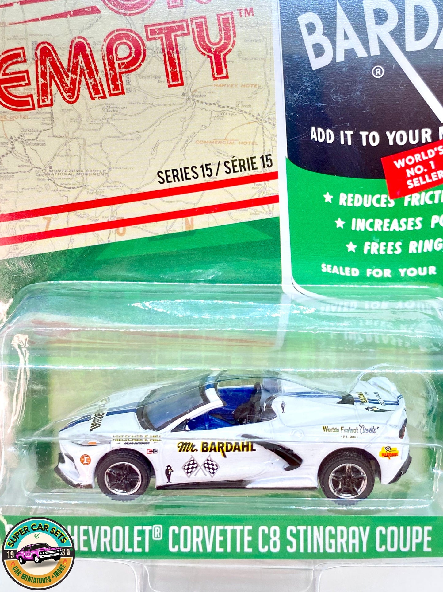 Bardahl 2022 Chevrolet Corvette C8 Stingray Coupe (white colour) - Running on Empty Serie 15 - made by Greenlight Collectibles