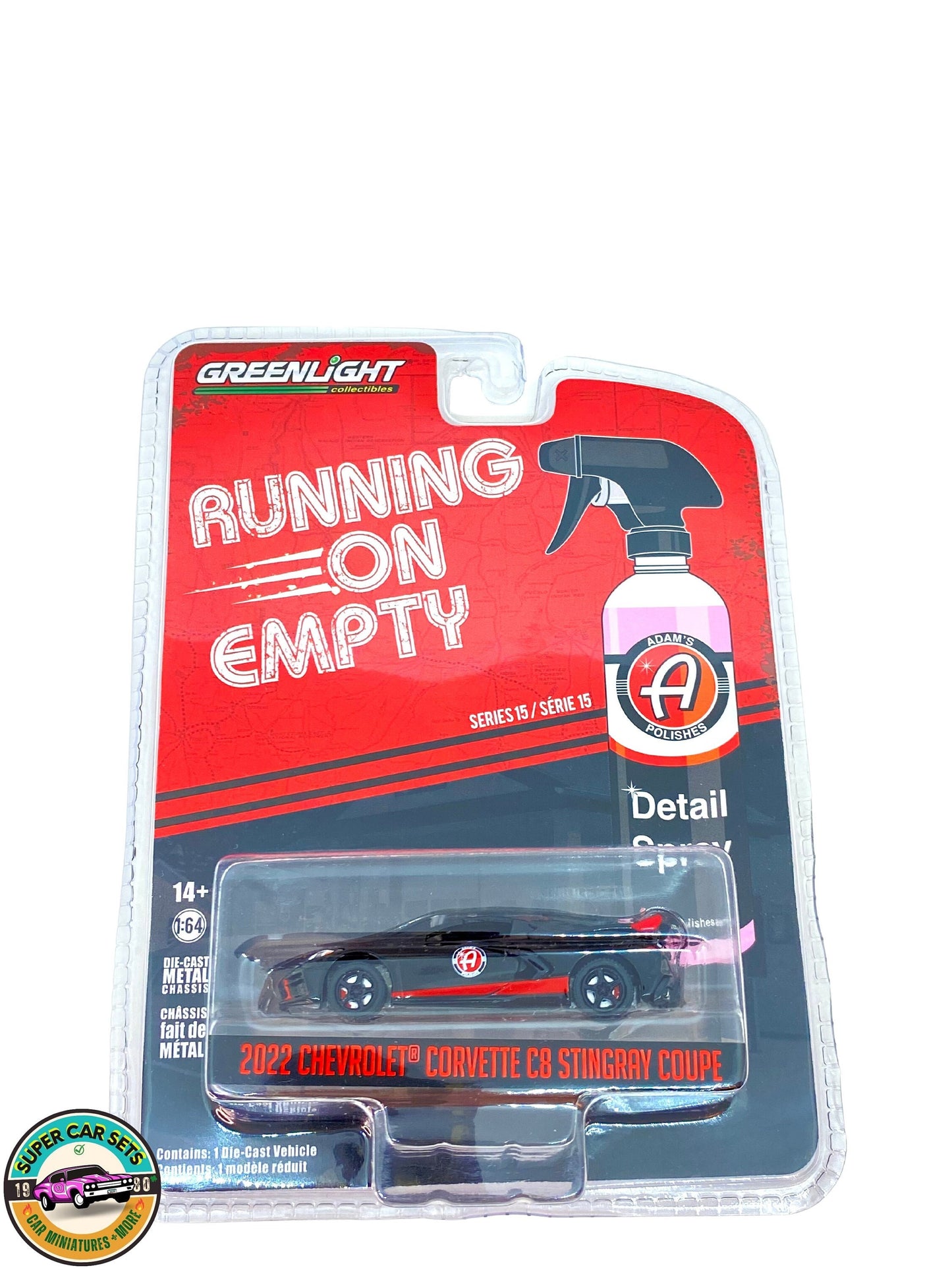 Adams poliert 2022 Chevrolet Corvette C8 Stingray Coupé (schwarze Farbe) – Running on Empty Serie 15 – hergestellt von Greenlight Collectibles